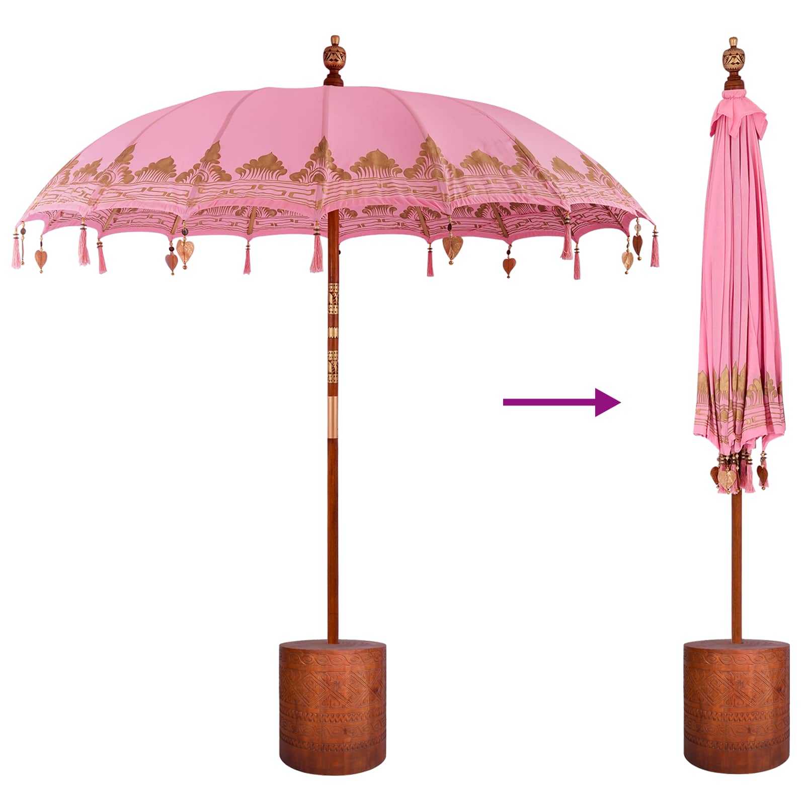 Balinese parasol met basis 2 st Roze image 6