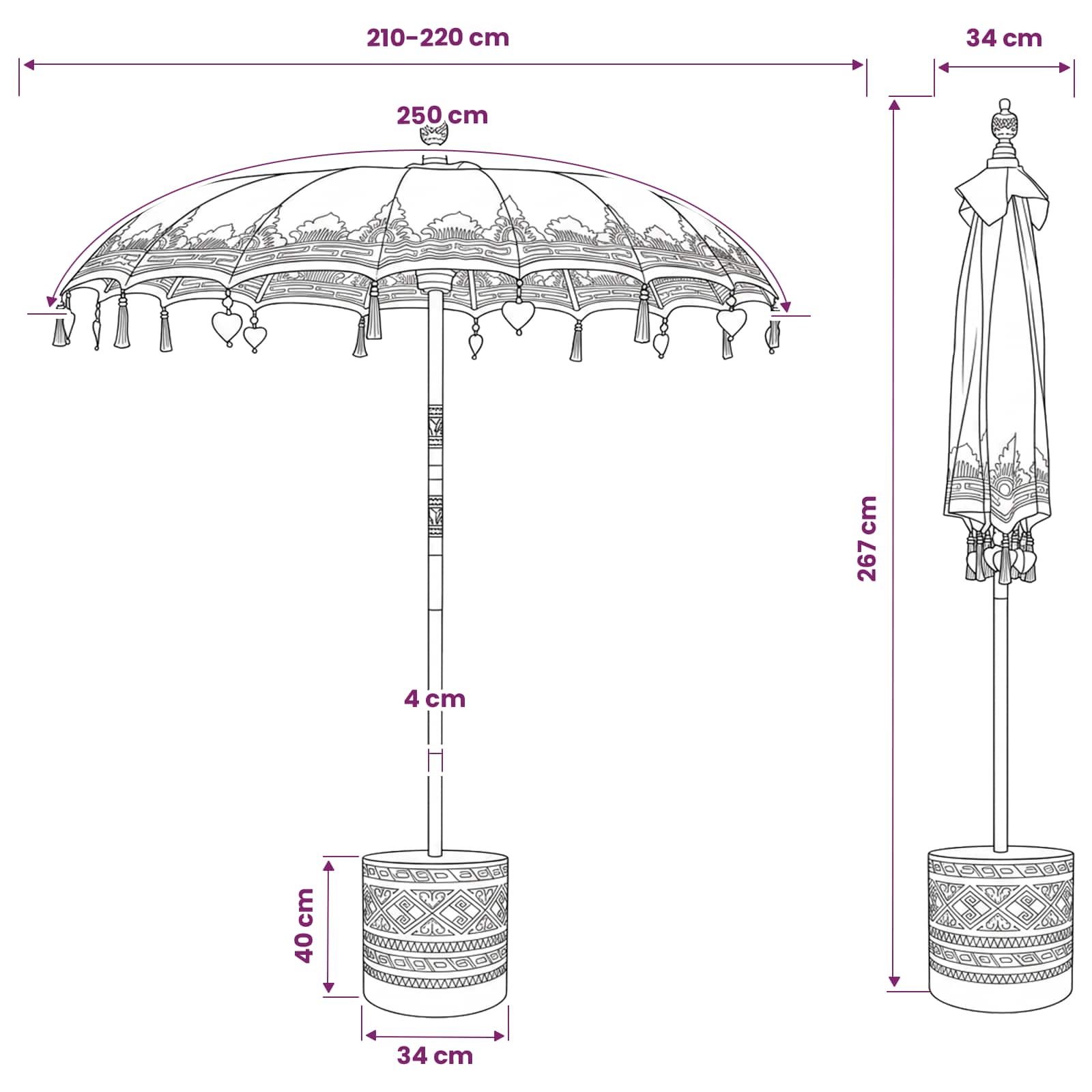 Balinese parasol met basis 2 st Roze image 7