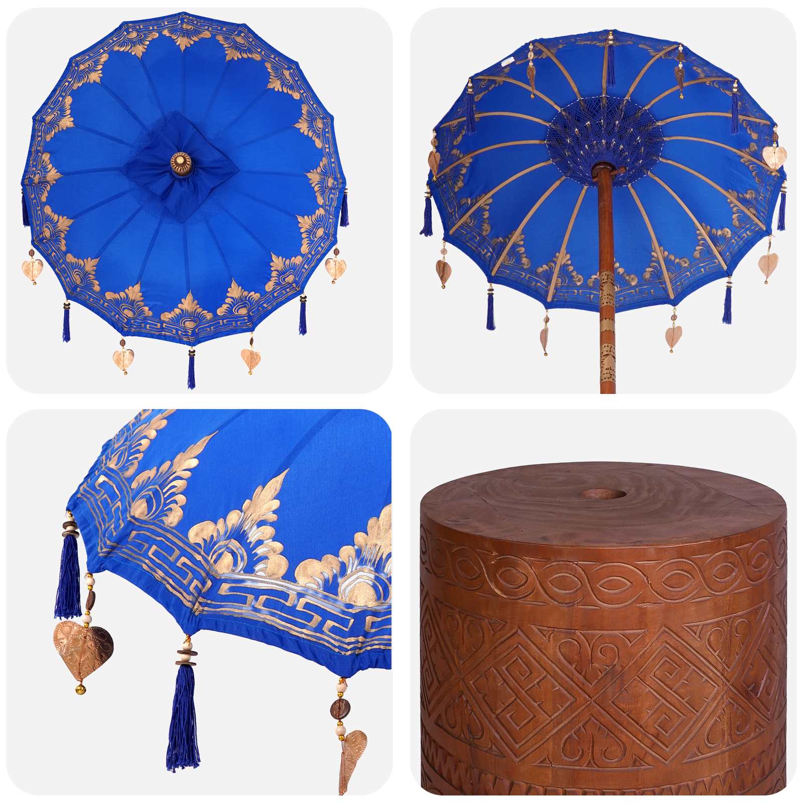 Balinese parasol met basis 2 st Blauw image 5