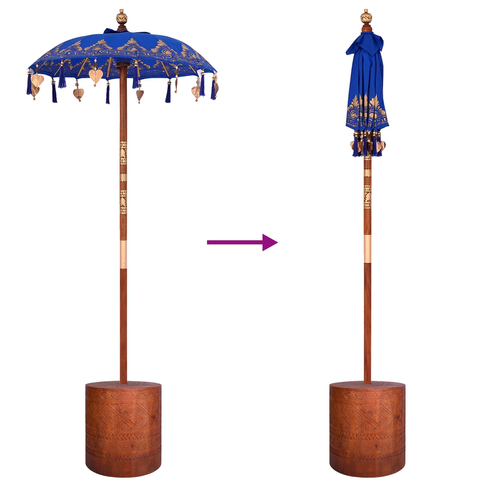 Balinese parasol met basis 2 st Blauw image 6
