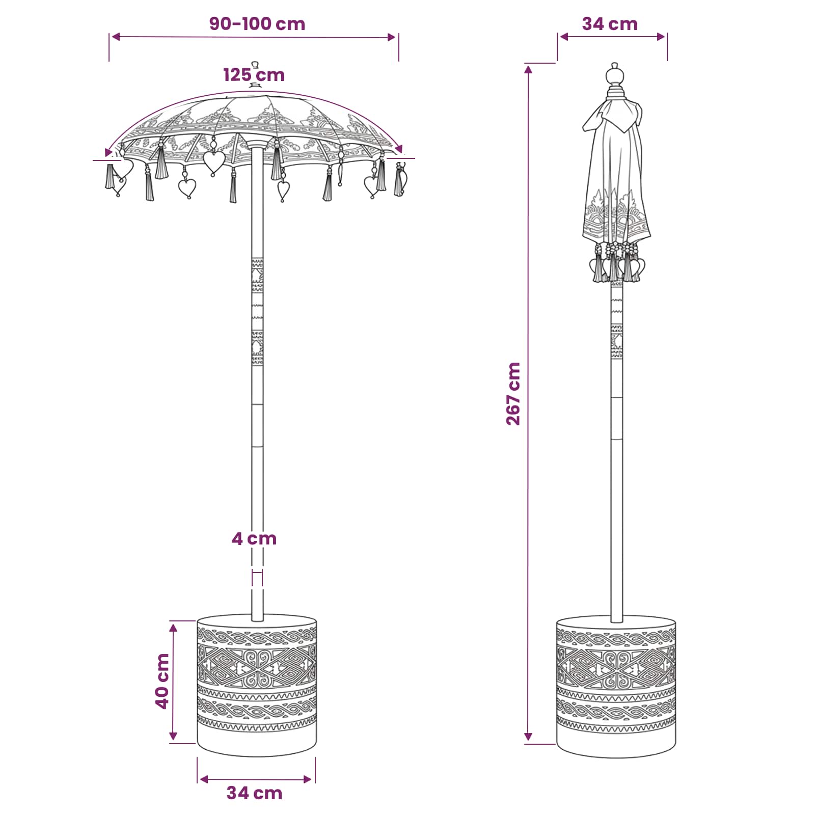 Balinese parasol met basis 2 st Blauw image 7