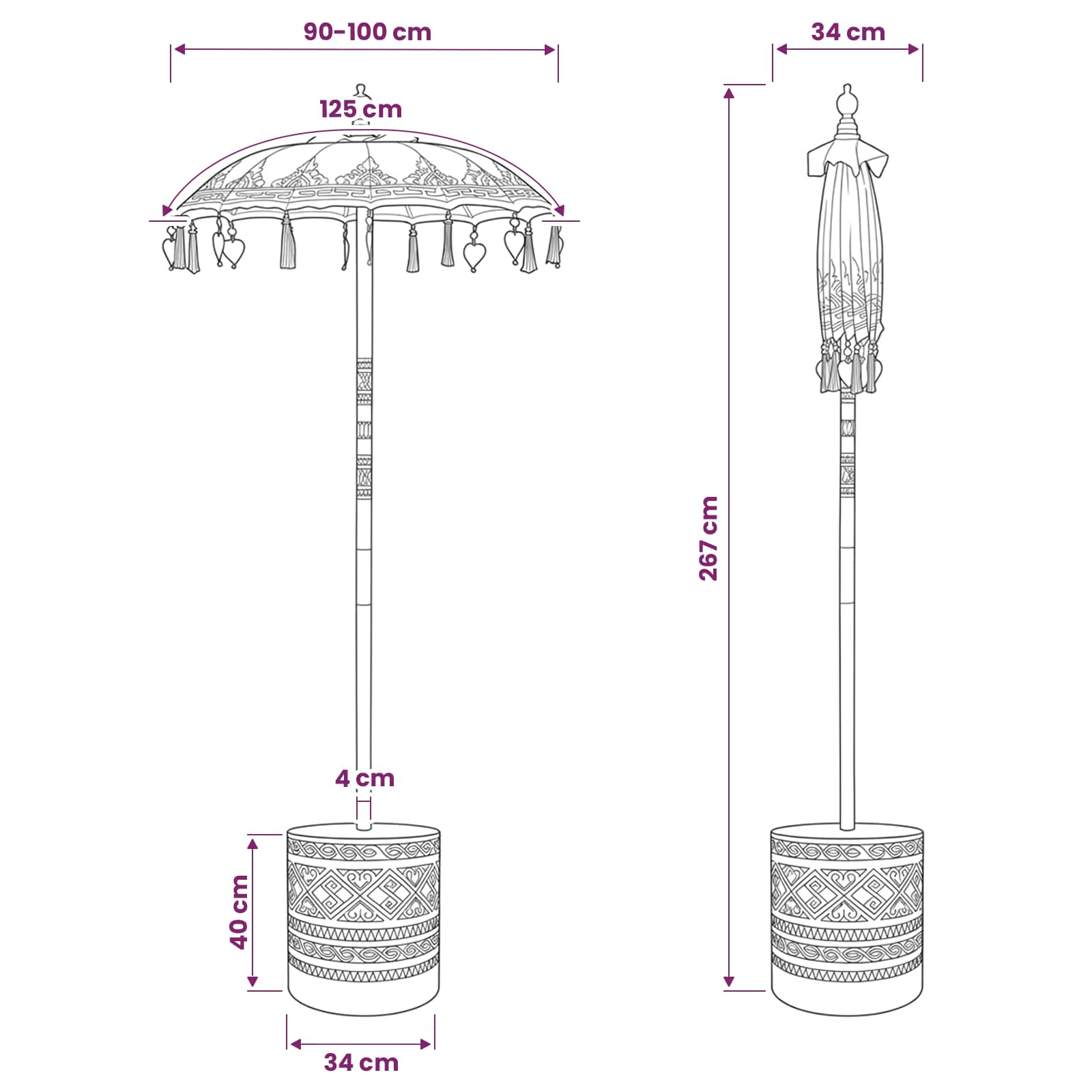 Balinese parasol met basis 2 st Geel image 7