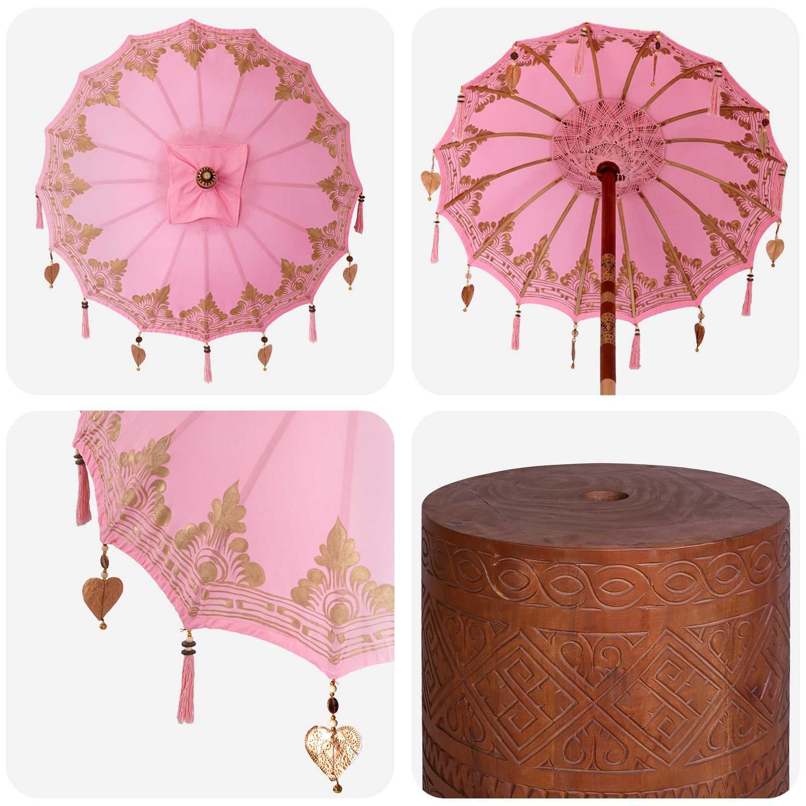 Balinese parasol met basis 2 st Roze image 5