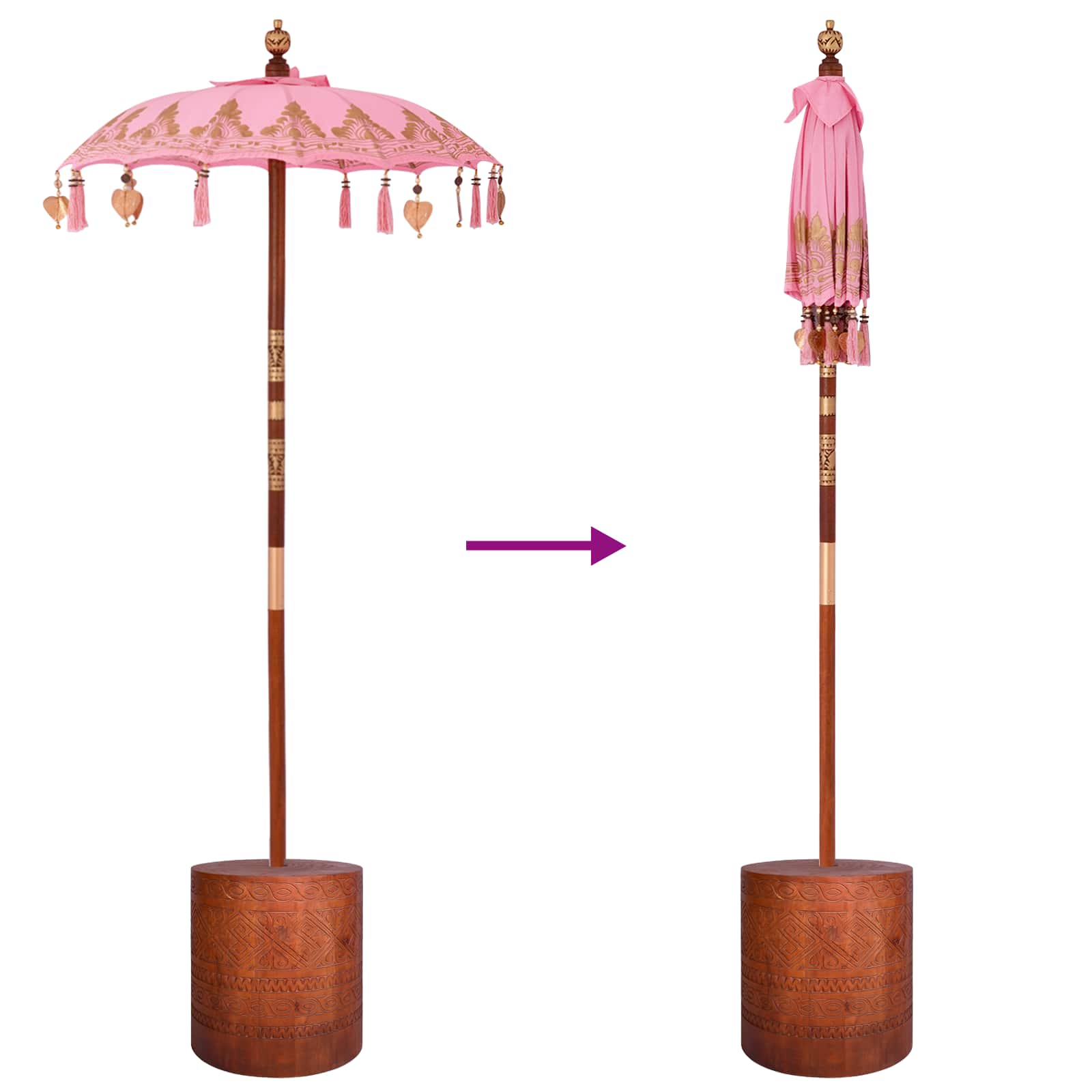 Balinese parasol met basis 2 st Roze image 6