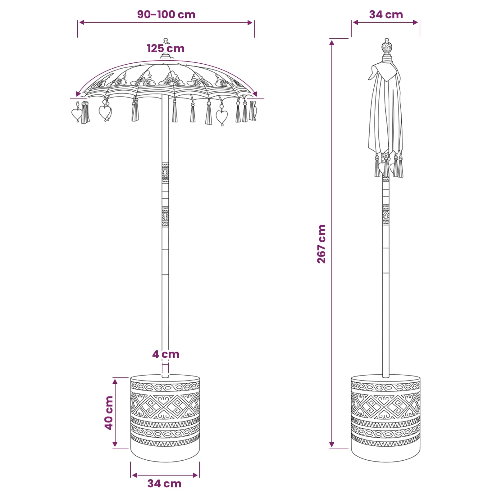 Balinese parasol met basis 2 st Roze image 7