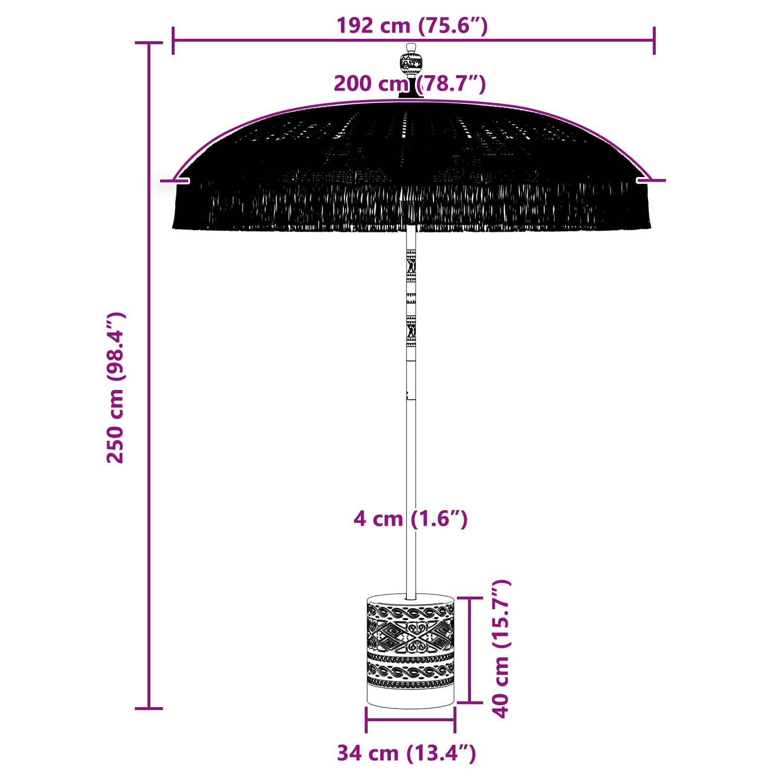 Parasol Set size guide
