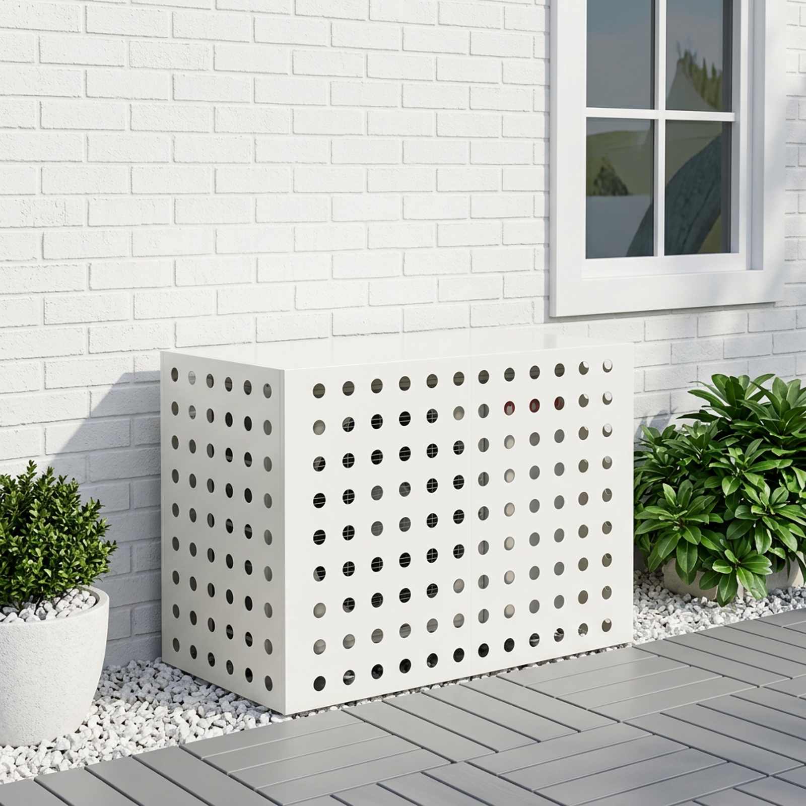 Aircondition cover i stål 100 x 50 x 70 cm - hvid til udendørs AC-enhed