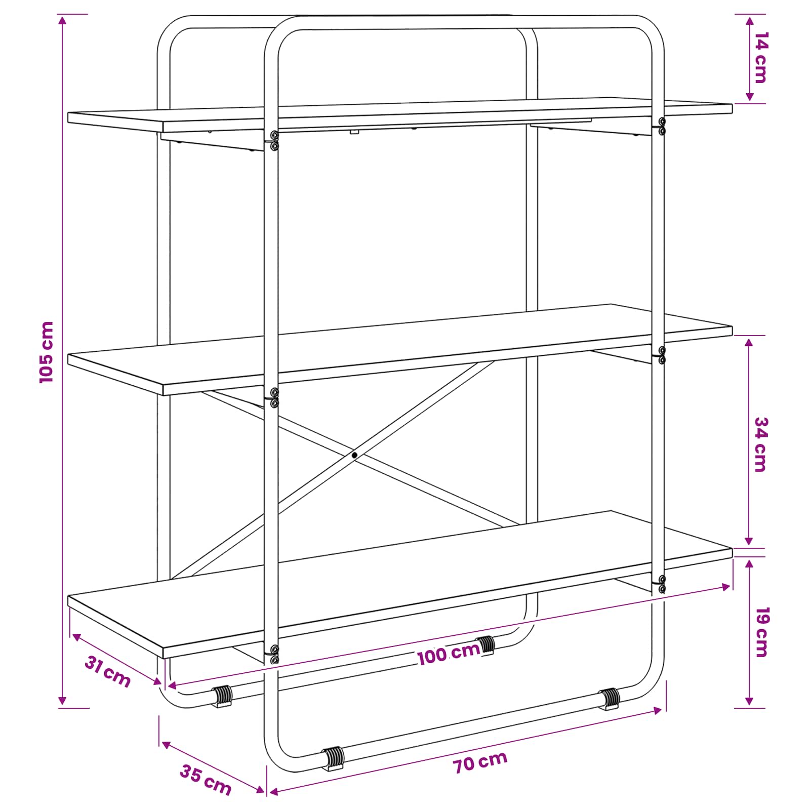 Bookshelf 3 Tier size guide