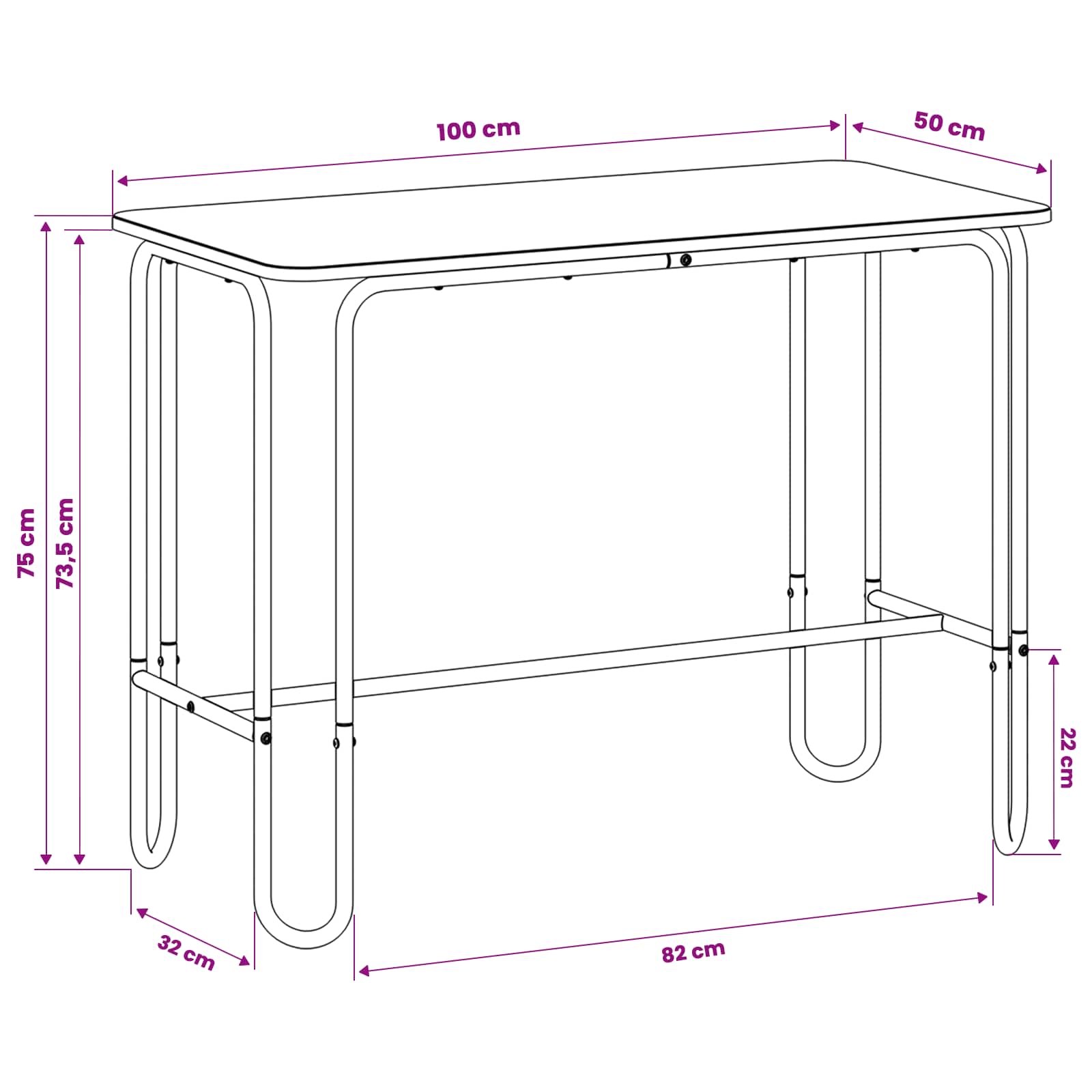 vidaXL Eettafel 100 x 50 x 75 cm Bewerkt hout Gerookt eiken