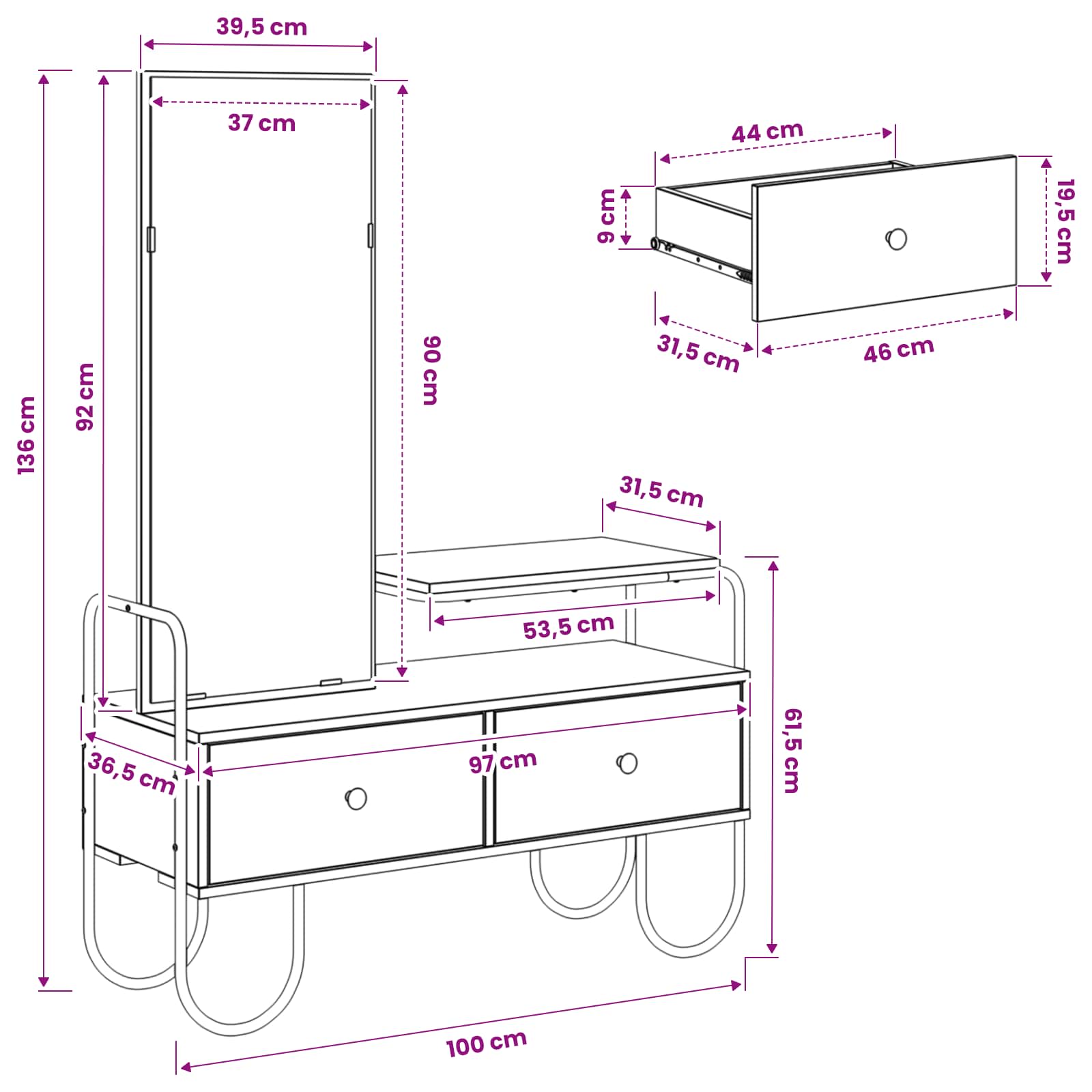 Dressing Table size guide