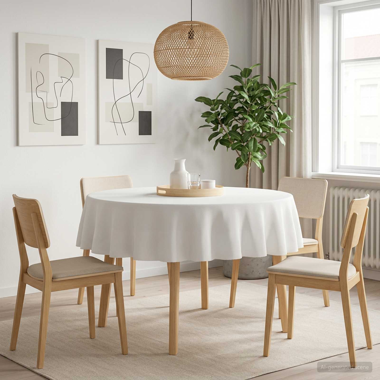 vidaXL Bordklæde Rund Hvid Ø 140 cm Polyester