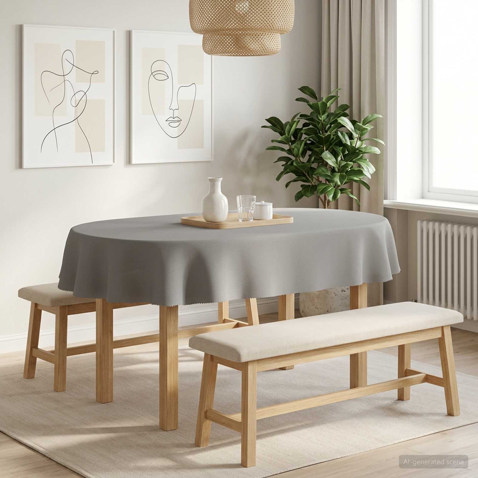 Tafelkleed Ovaal Lichtgrijs 160 x 220 cm Polyester image 1