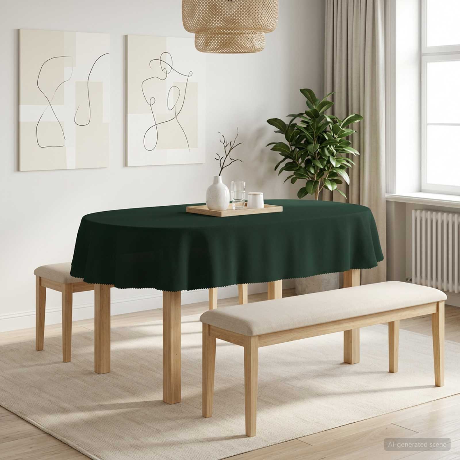 Tafelkleed Ovaal Donkergroen 160 x 220 cm Polyester image 1