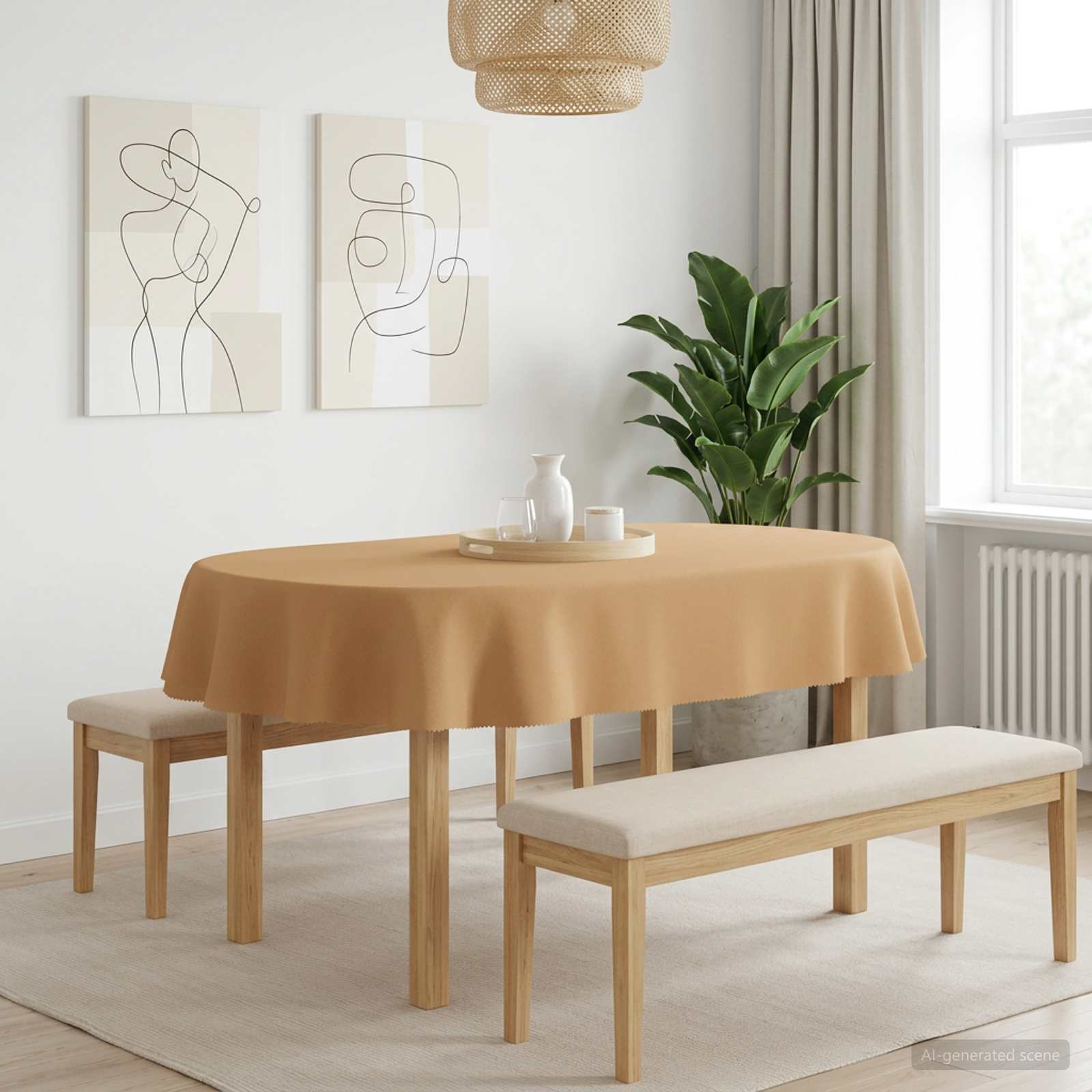 Tafelkleed Ovaal Beige 160 x 220 cm Polyester image 1