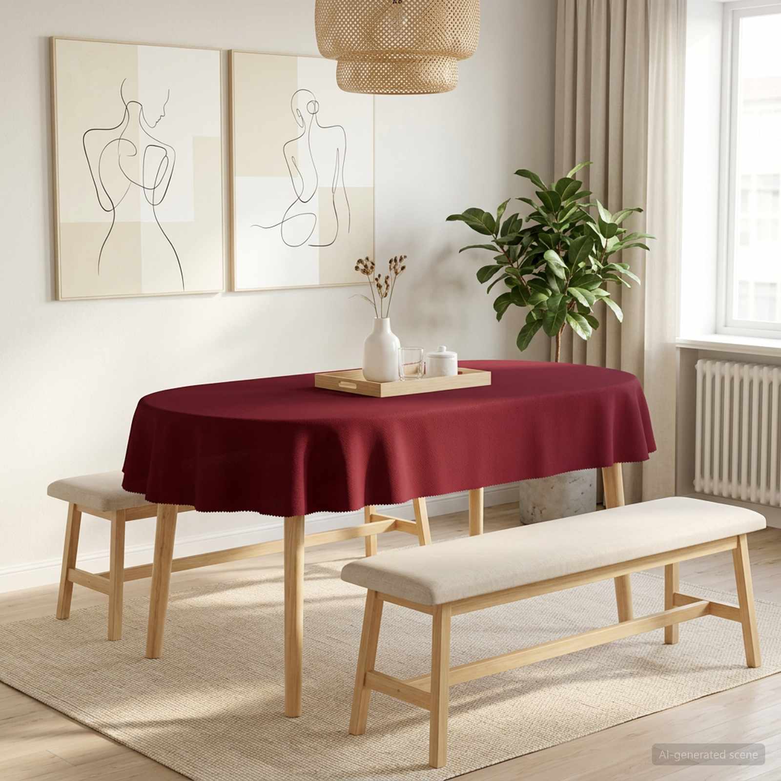 Tafelkleed Ovaal Wijnrood 160 x 220 cm Polyester image 1
