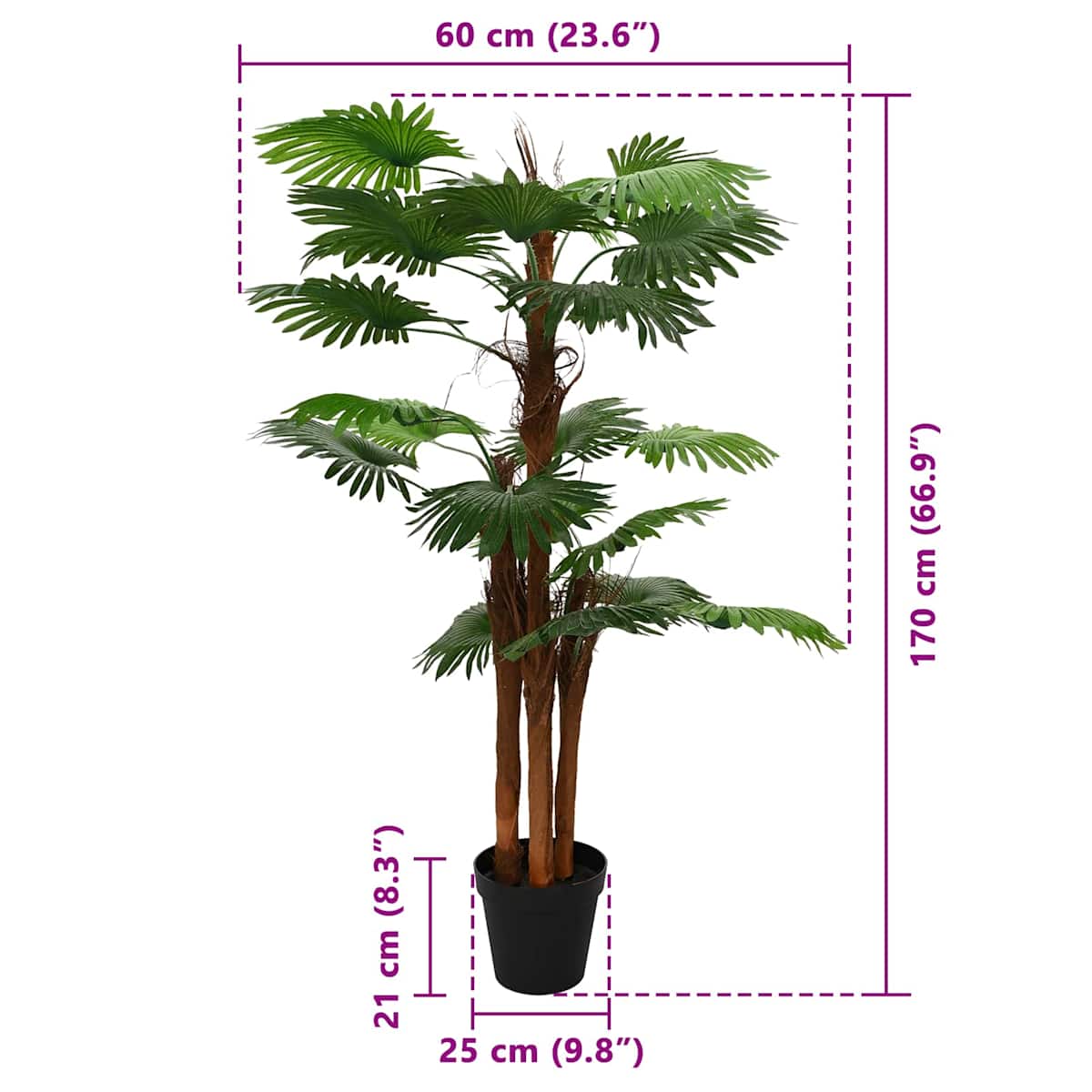 Kunstig Fan Palm Tree Grøn Stof og Bambus - Billede 6