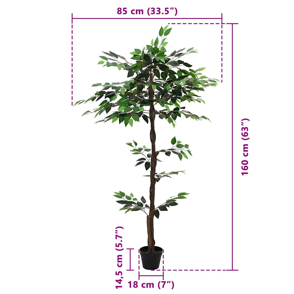 Kunstig Ficus Plante Grøn 85 x 18 x 160 cm Stof og træ - Billede 6