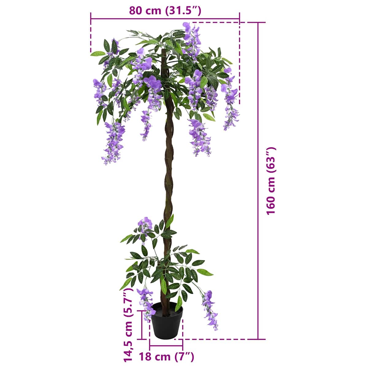 Kunstigt Bønneblomstetræ Lilla 80 x 18 x 160 cm Stof og træ - Billede 6