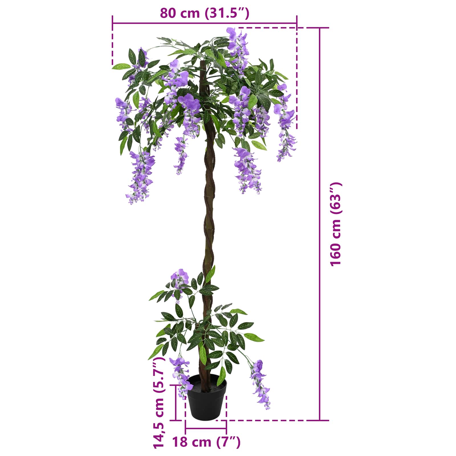 Artificial Bean Flower Tree Paars 80 x 18 x 160 cm Stof en Hout image 6