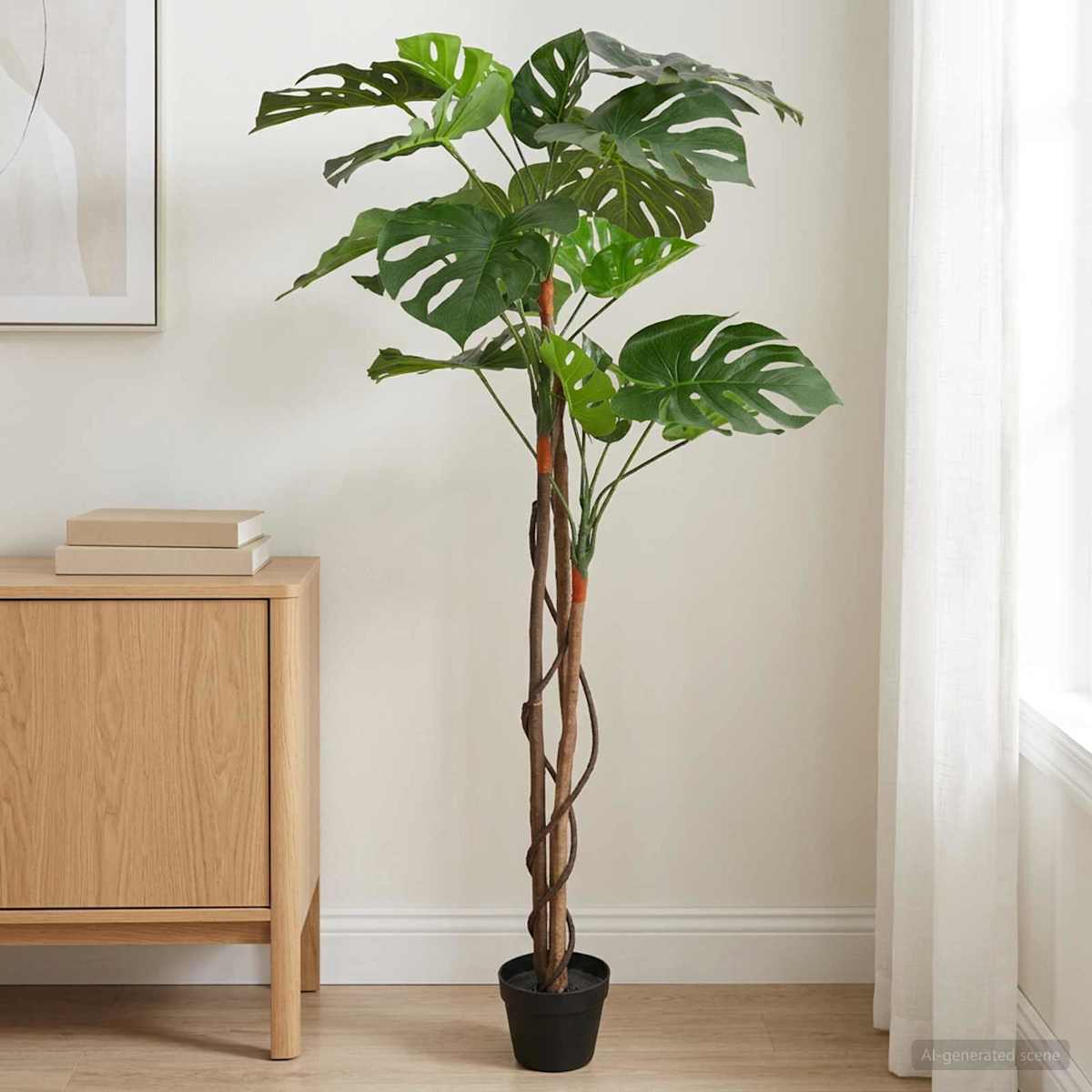 Kunstig Monstera Plante Grøn Stof og træ