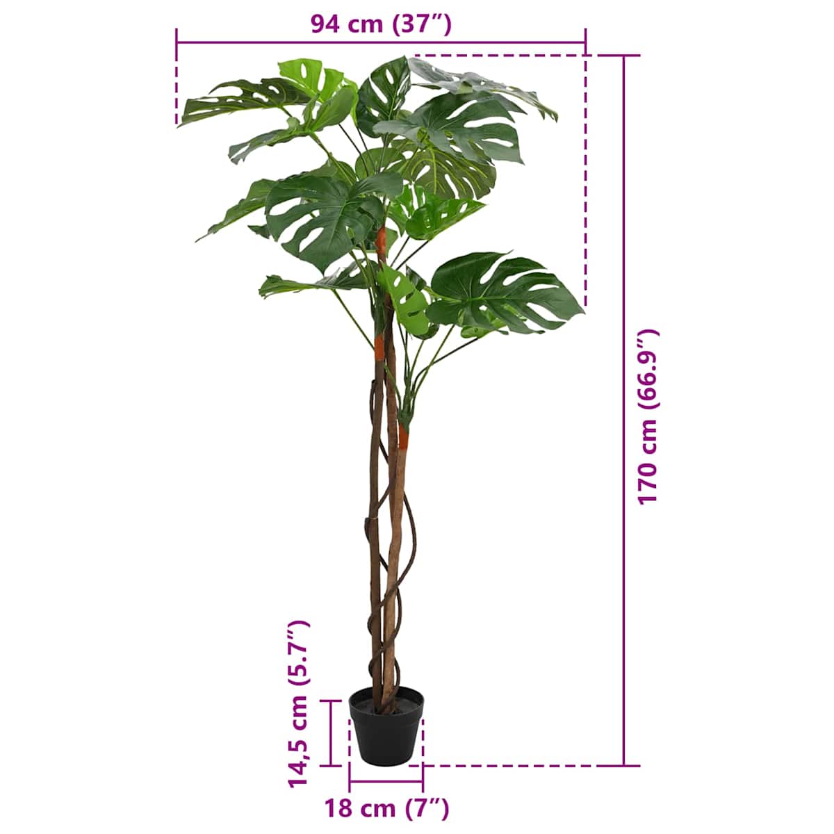 Kunstig Monstera Plante Grøn Stof og træ - Billede 6