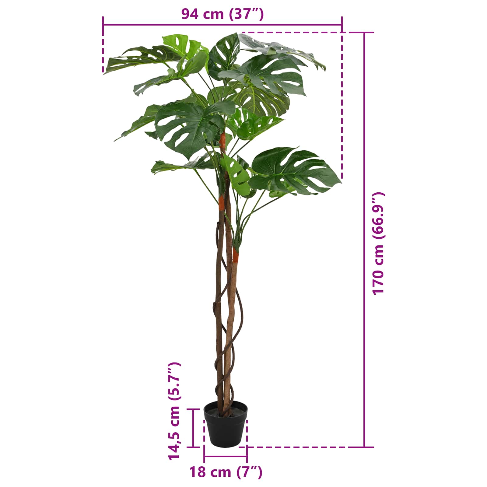 Kunstmatige Monstera Plant Groen 94 x 18 x 170 cm Stof en Hout image 5