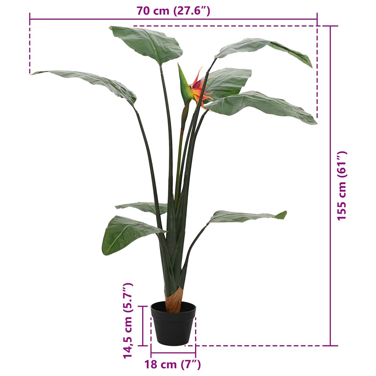 Kunstig Strelitzia Plante Grøn 70 x 18 x 155 cm Stof og PE - Billede 6