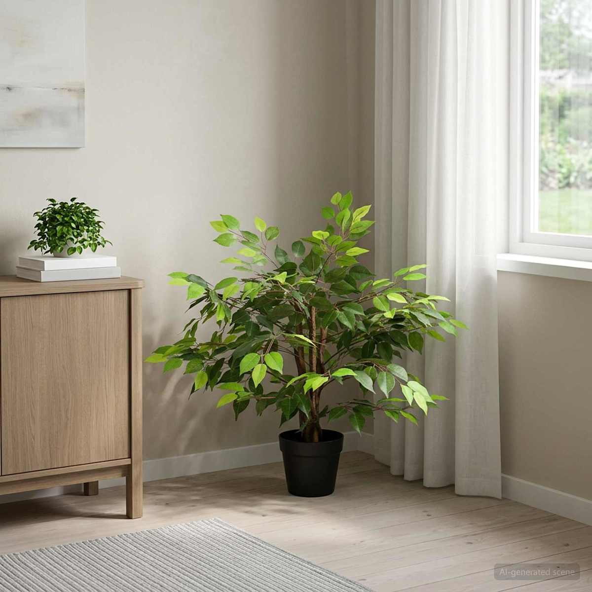 Kunstig Ficus Plante Grøn 73 x 16 x 60 cm Stof og træ