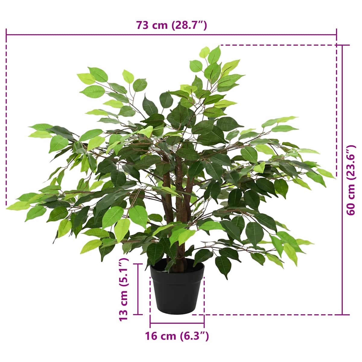 Kunstig Ficus Plante Grøn 73 x 16 x 60 cm Stof og træ - Billede 6