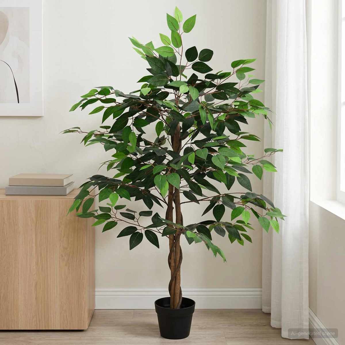 Kunstig Ficus Plante Grøn 90 x 16 x 110 cm Stof og træ