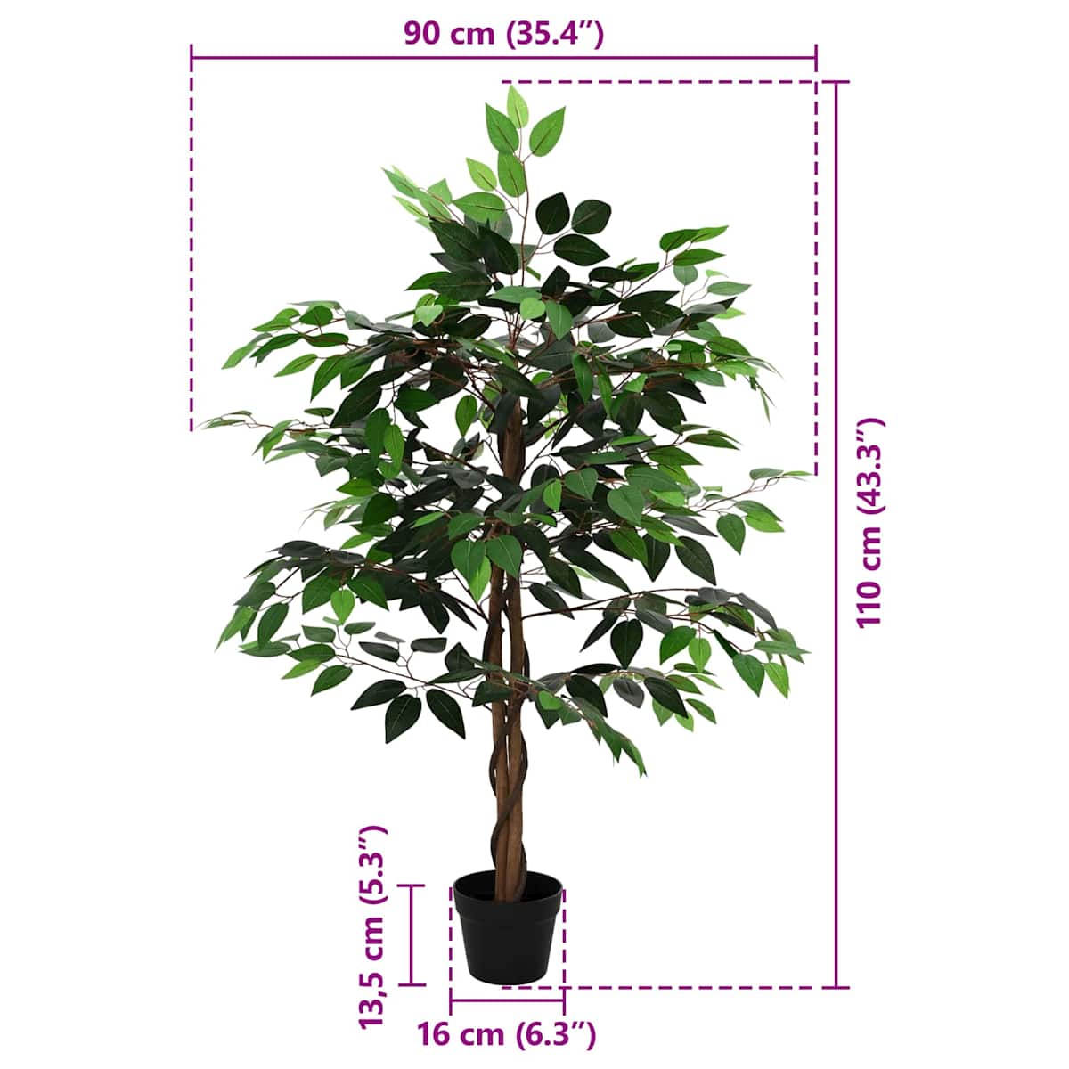 Kunstig Ficus Plante Grøn 90 x 16 x 110 cm Stof og træ - Billede 6