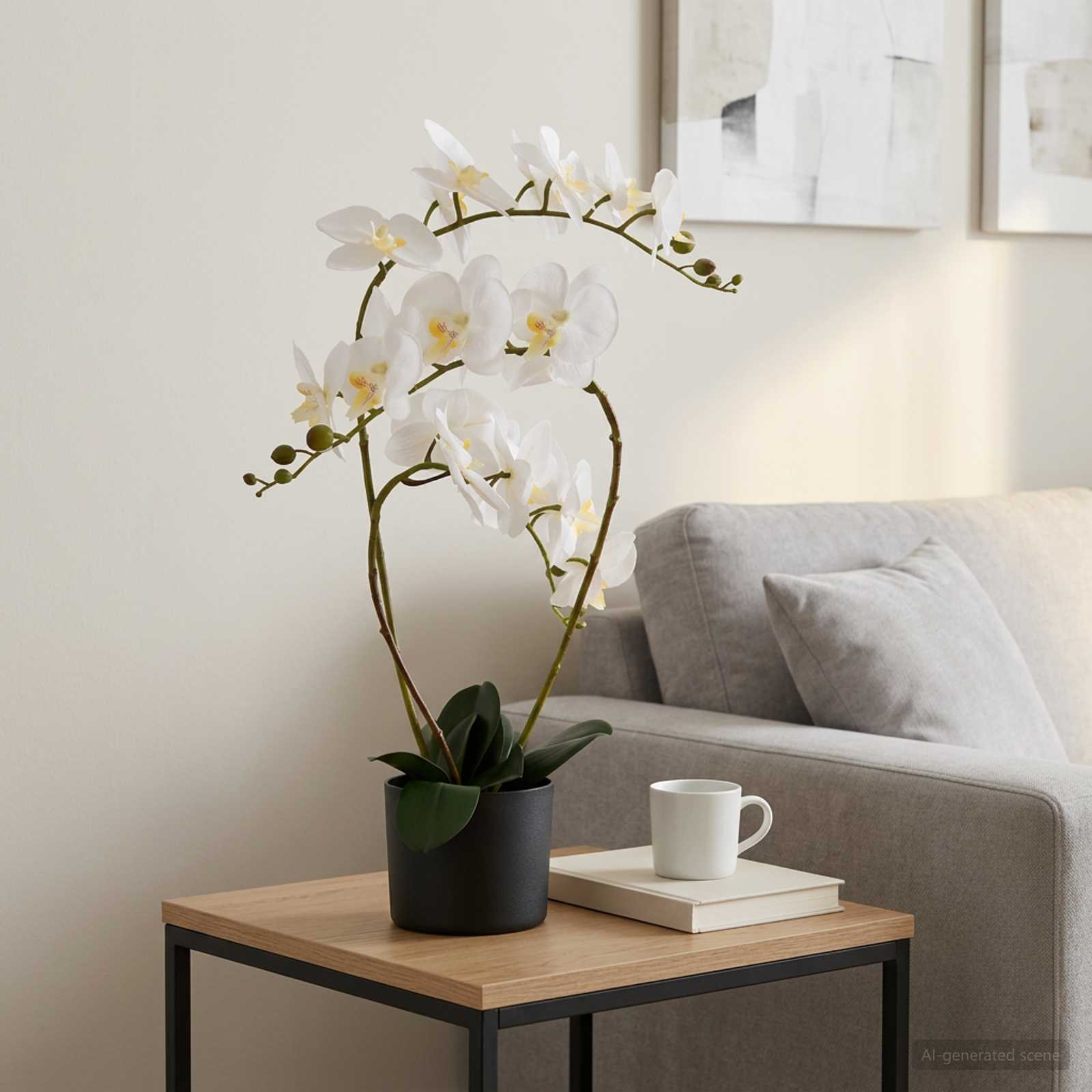 vidaXL Plantă de orhidee artificială cu ghiveci Alb 45 x 15 x 65 cm