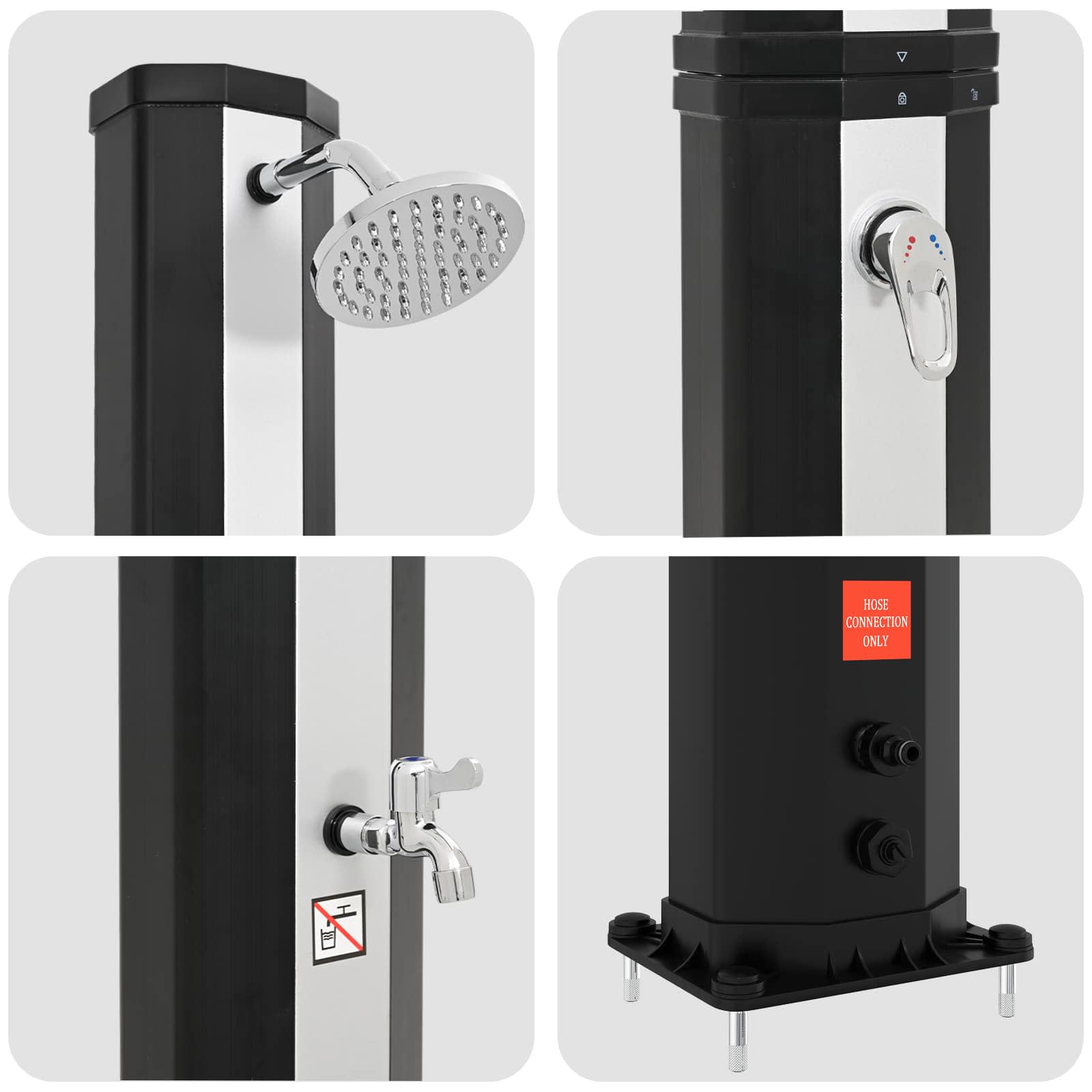 Zonnedouche met douchekop en kraan 40 L, zwart en zilver image 6