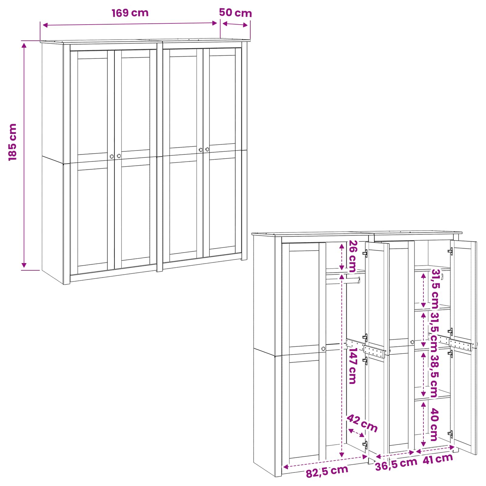 Wardrobe PANAMA size guide