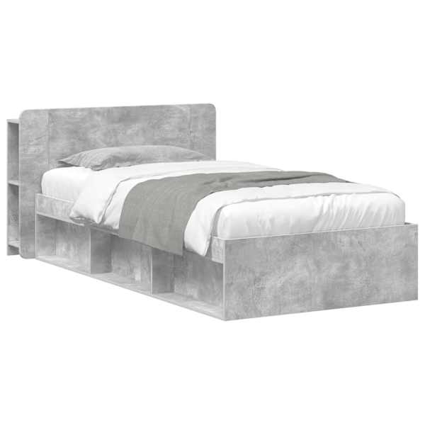 vidaXL Voodiraam ladustamisega peaga Betoonhall 75 x 190 cm Tehispuit