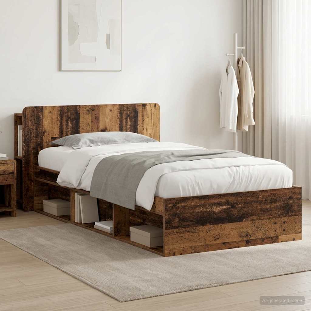 Rám postele s úložným prostorem s čelo Staré dřevo 75 x 190 cm