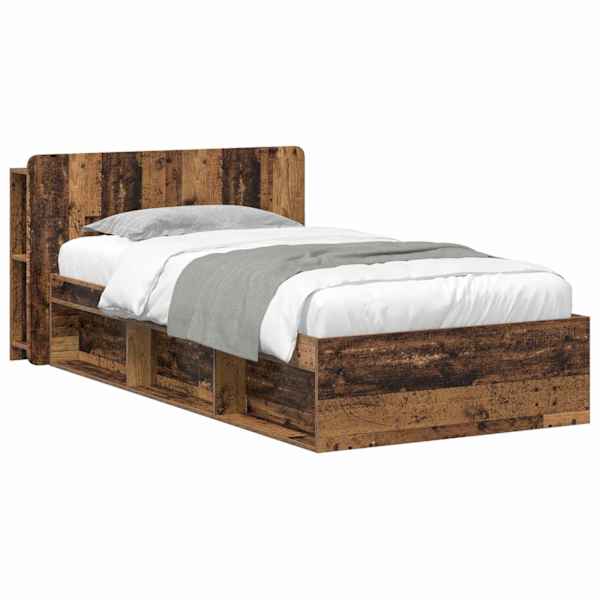 vidaXL Voodiraam ladustamisega peaga Vana puit 75 x 190 cm Tehispuit