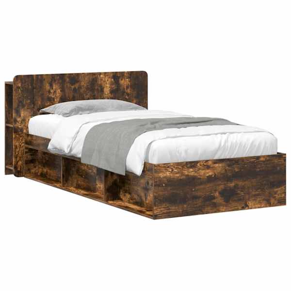 vidaXL Voodiraam ladustamisega Suitsutatud tamm 75 x 190 cm Tehispuit