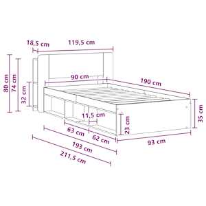 Rám postele s úložným prostorem s čelo Dub artisan 90 x 190 cm - obrázek 10