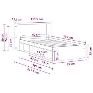 Rám postele s úložným prostorem s čelo Staré dřevo 90 x 190 cm - obrázek 9
