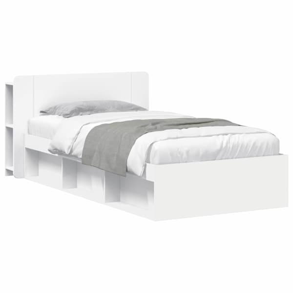 vidaXL Voodiraam ladustamisega peaga Valge 90 x 190 cm Tehispuit