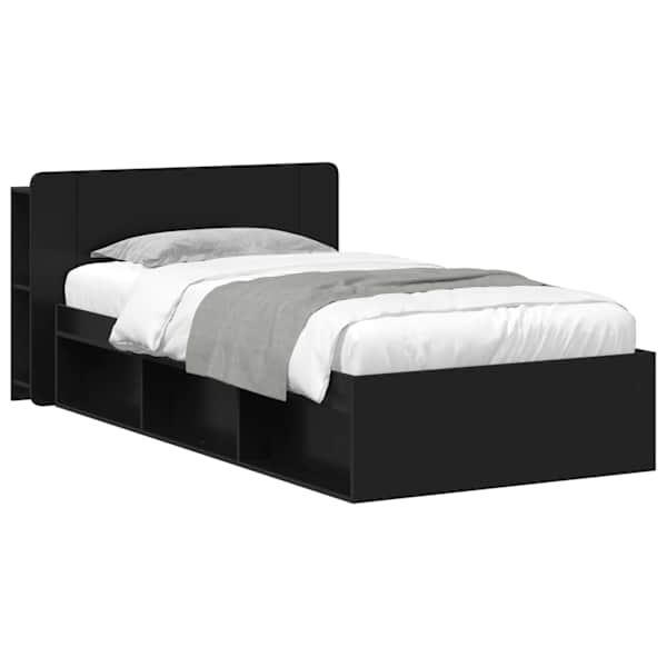 vidaXL Voodiraam ladustamisega peaga Must 100 x 200 cm Tehispuit