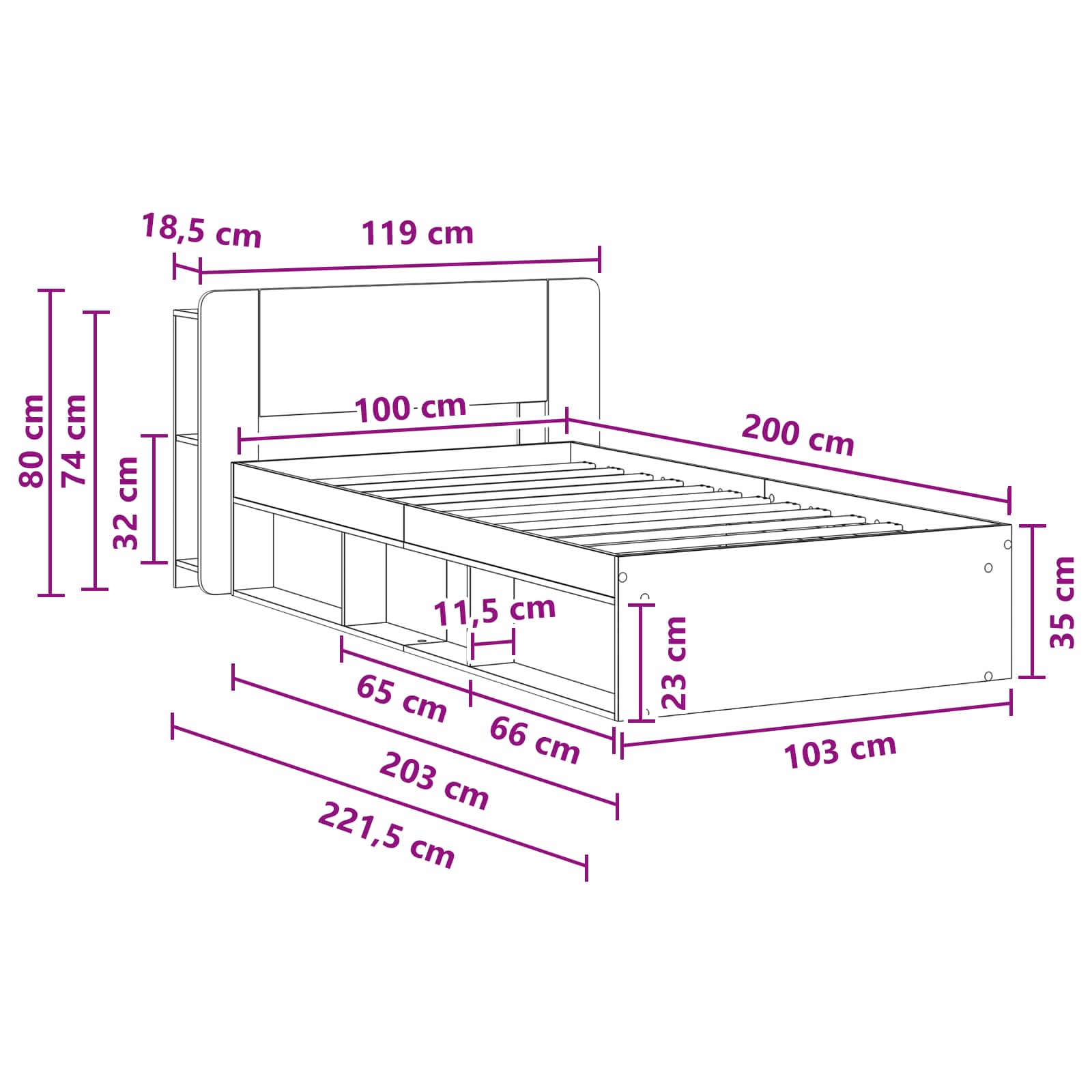 Sänkykehys varastolla Savutammi 100 x 200 cm Tekninen puu - Image 9