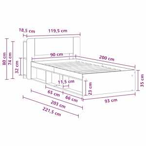Rám postele s úložným prostorem s čelo Bílá 90 x 200 cm - obrázek 9