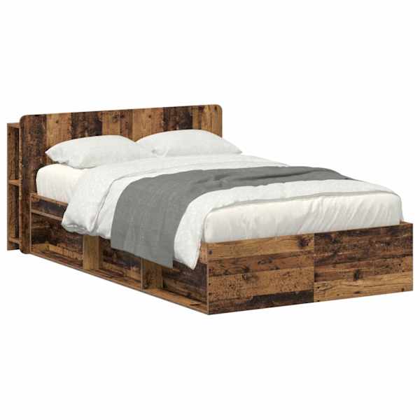 vidaXL Voodiraam ladustamisega peaga Vana puit 120 x 190 cm Tehispuit