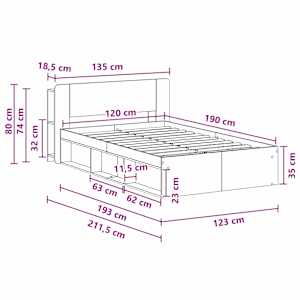 Rám postele s úložným prostorem s čelo Staré dřevo 120 x 190 cm - obrázek 9