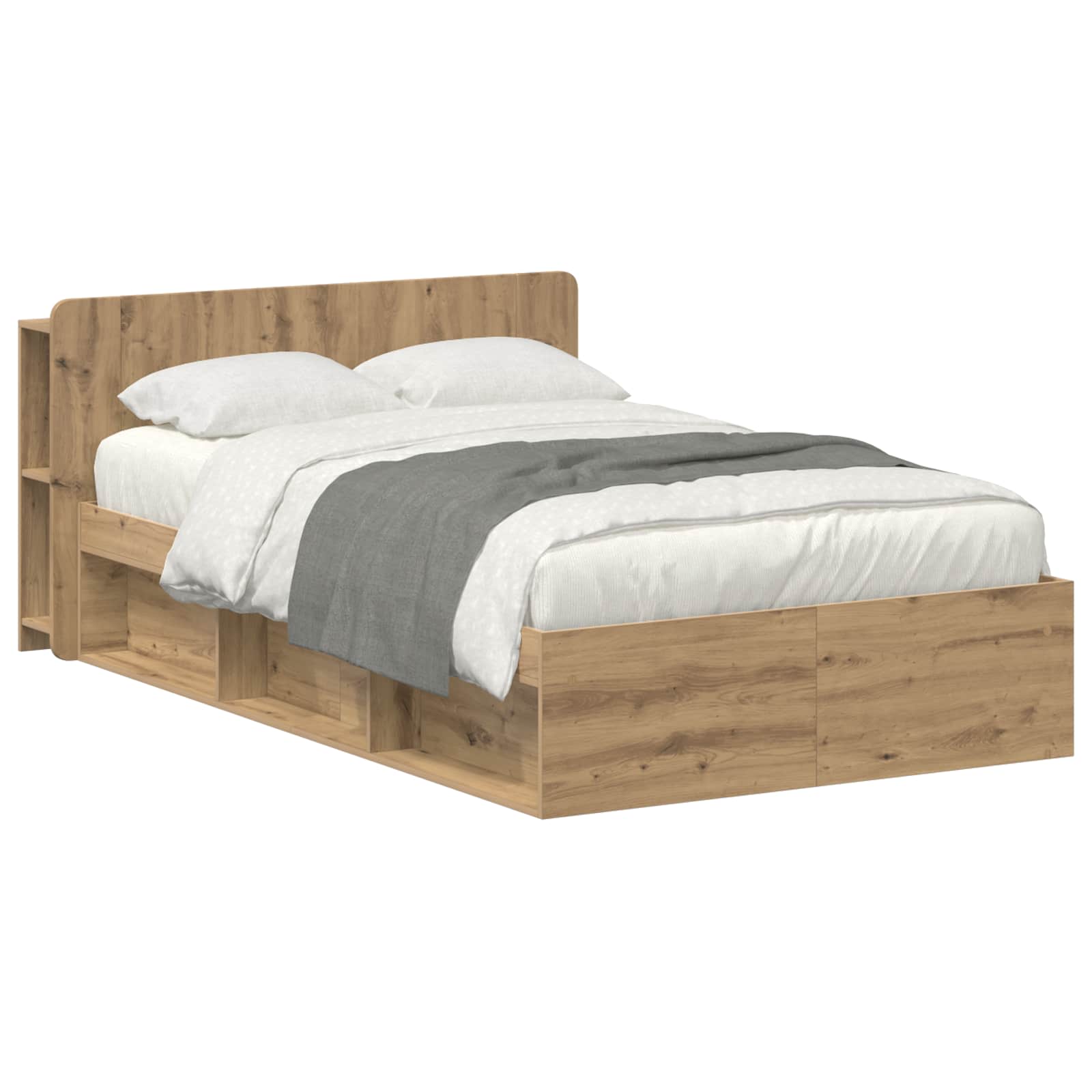 vidaXL Bedframe met opslag Artisanaal eiken 120 x 200 cm Bewerkt hout, foto 3