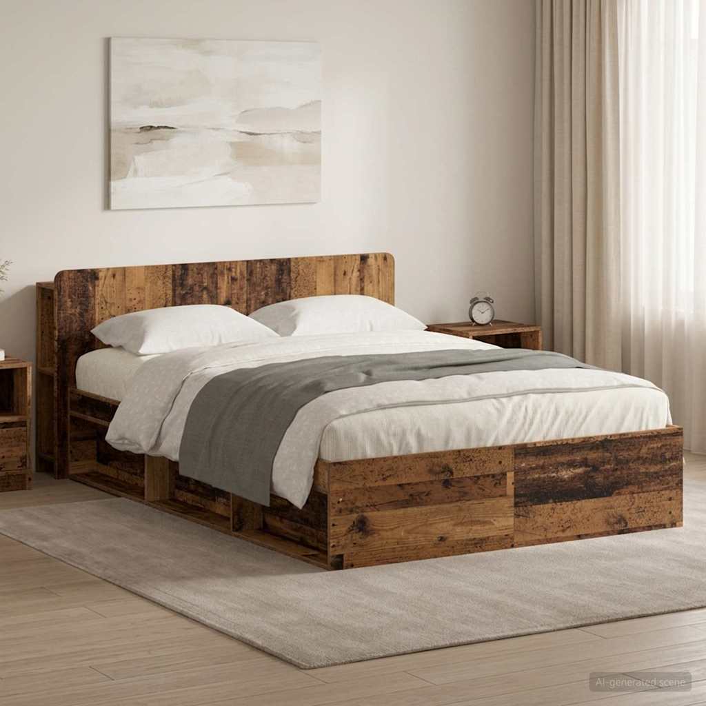 Rám postele s úložným prostorem s čelo Staré dřevo 135 x 190 cm