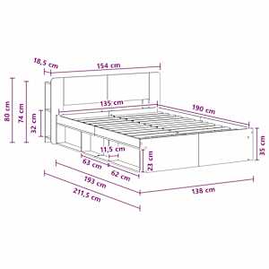 Rám postele s úložným prostorem s čelo Staré dřevo 135 x 190 cm - obrázek 9