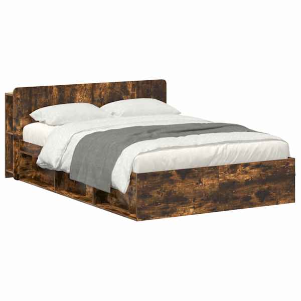 vidaXL Voodiraam ladustamisega Suitsutatud tamm 140 x 190 cm Tehispuit